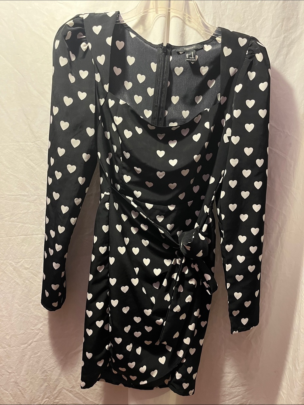 Forever 21 Black Wrap Mini Dress with White Heart Print